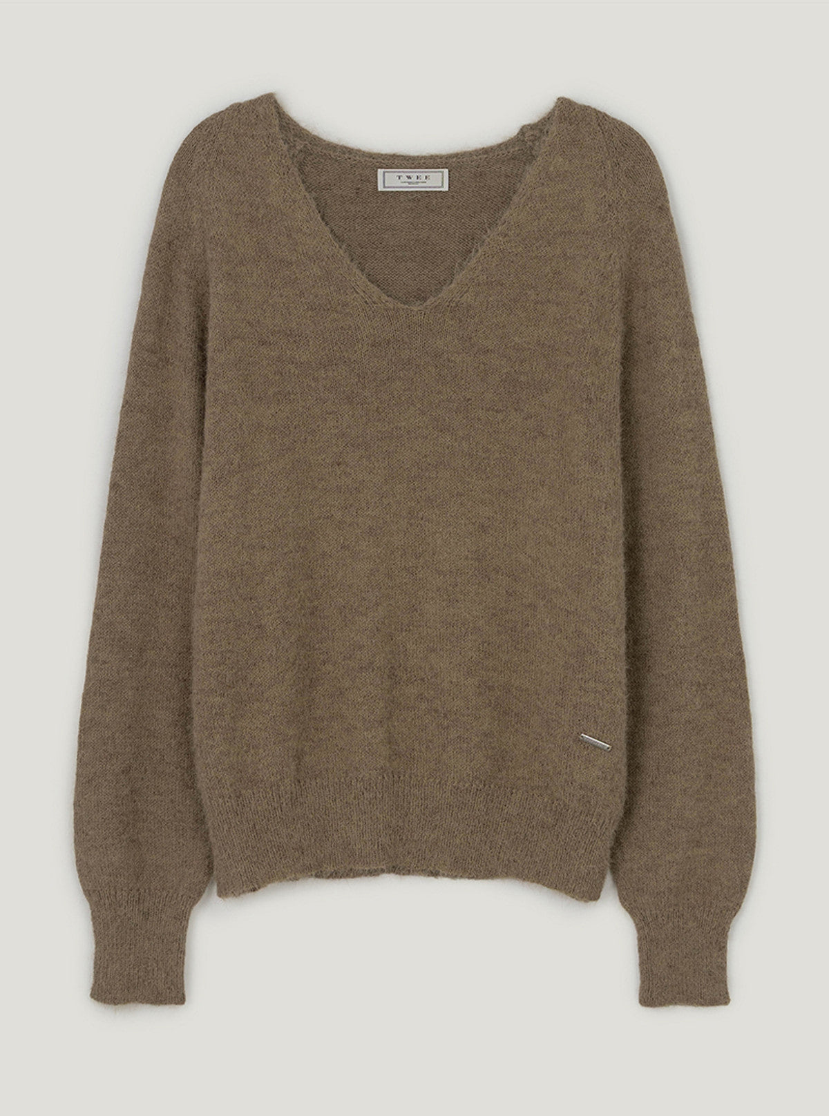 Kiyu brushed V-neck long sleeve knit | Mocha cutout