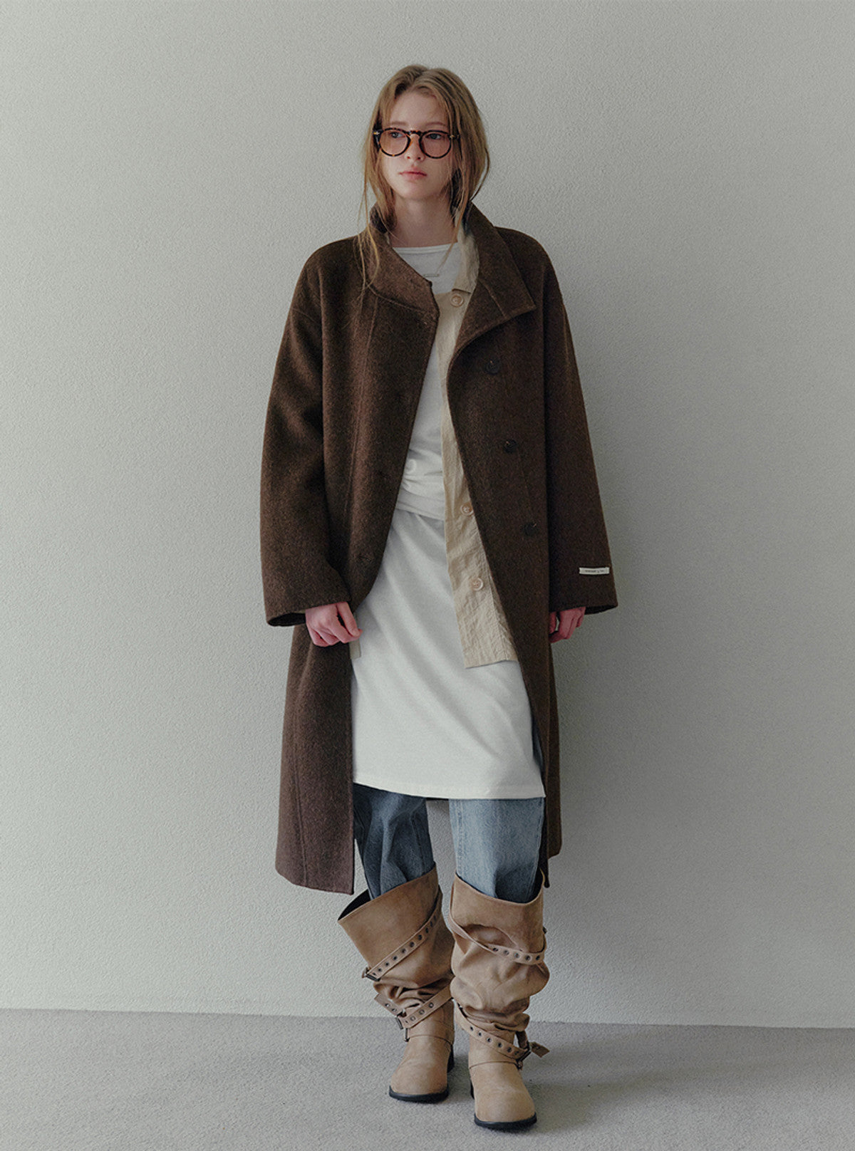 Obez asymmetric button handmade long coat (strap set) | View 7