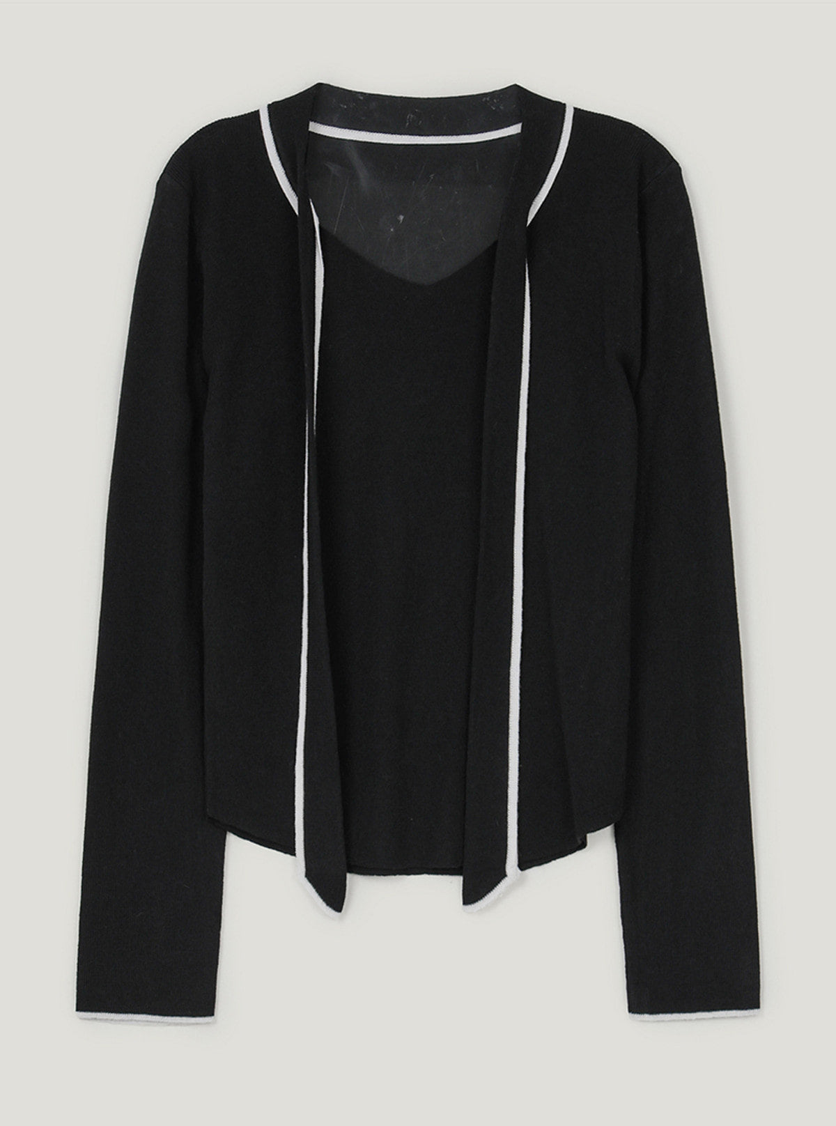 TWEE Poril contrast tie long sleeve knit | Black product-only view