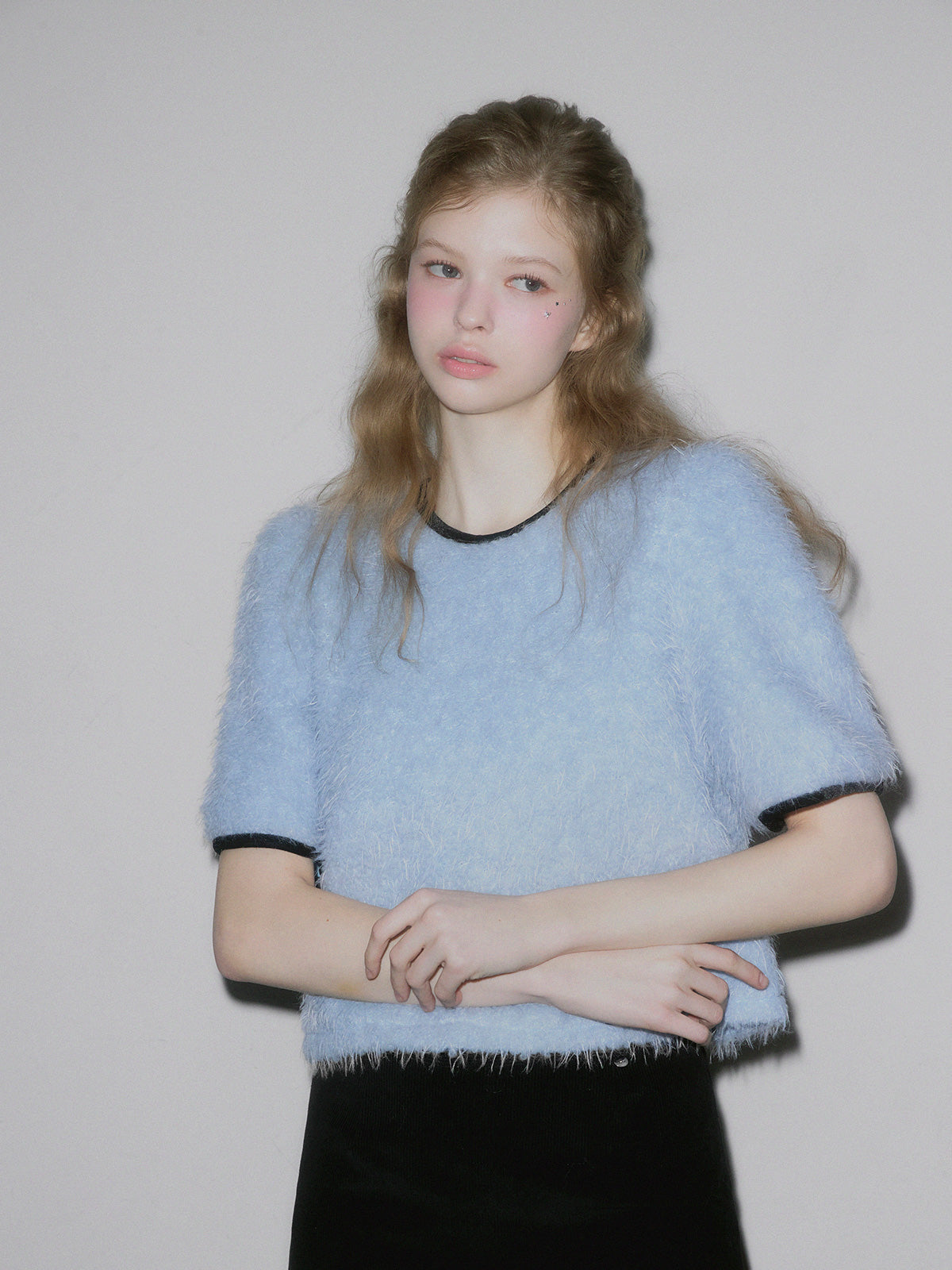 Moco boucle puff short-sleeve blouse