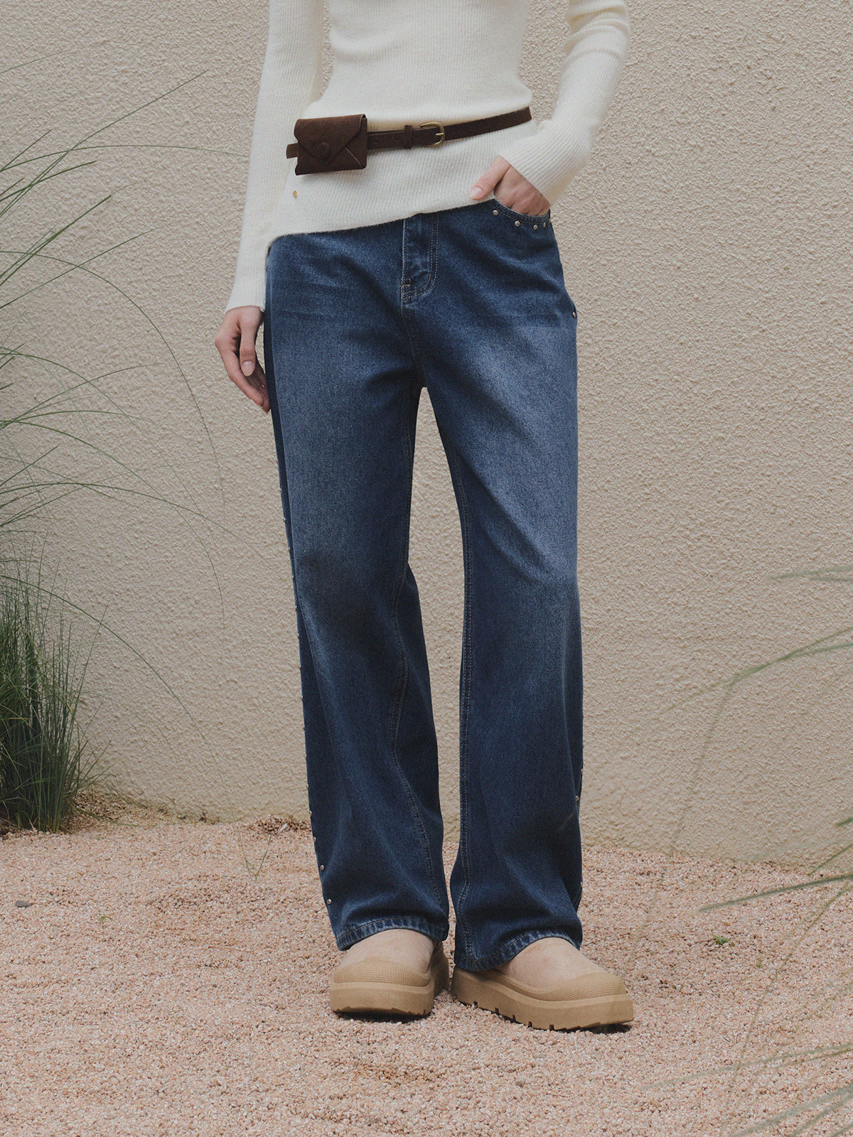 【TWEE】Pantalon en jean large à jambes larges Prezel Stud