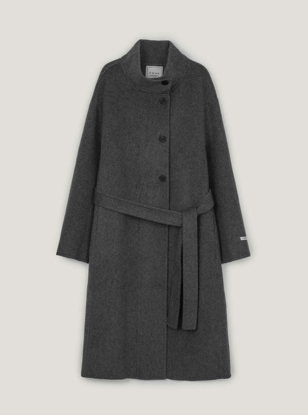 Obez asymmetric button handmade long coat (strap set) | Charcoal cutout