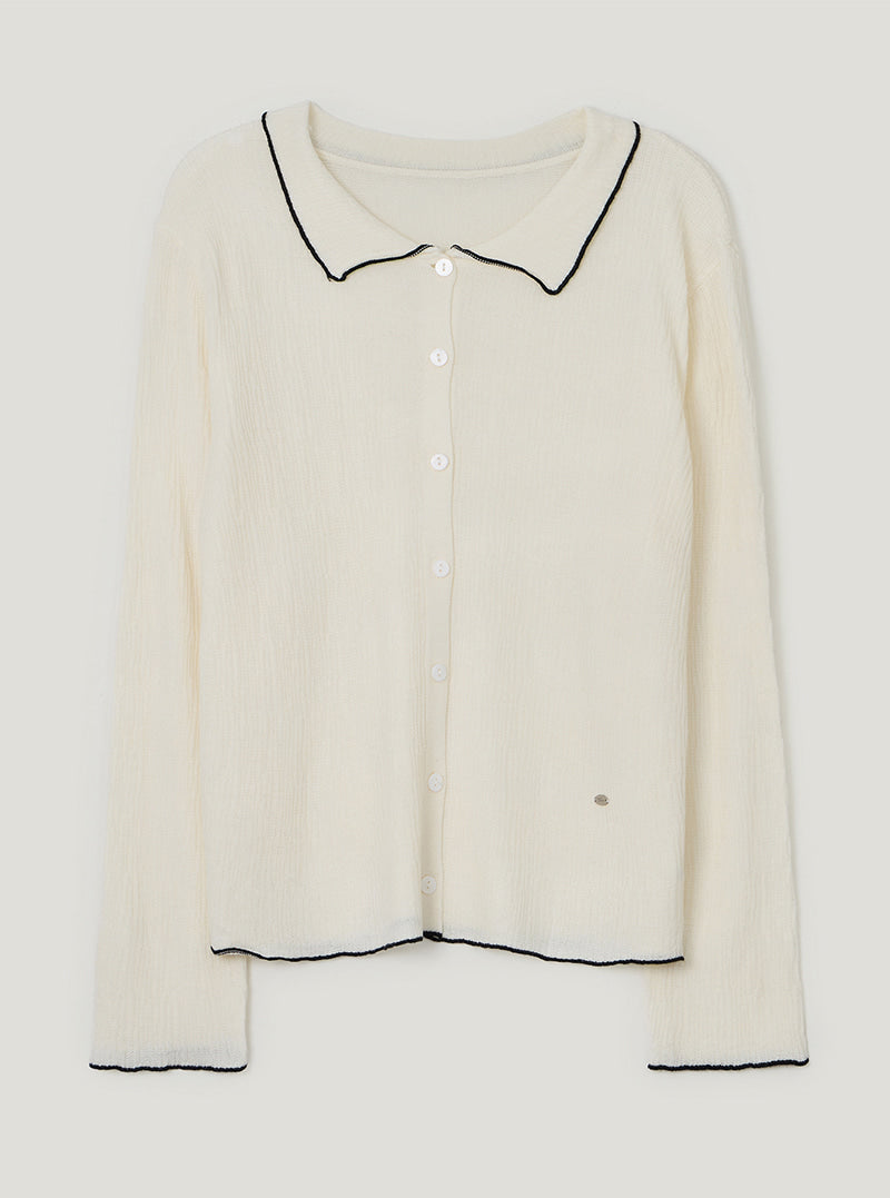 TWEE Hale collar contrast knit long sleeve cardigan | Ivory product-only view