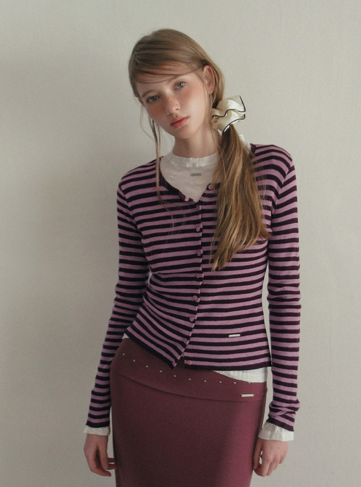 TWEE Pera stripe knit long sleeve cardigan | Main product image