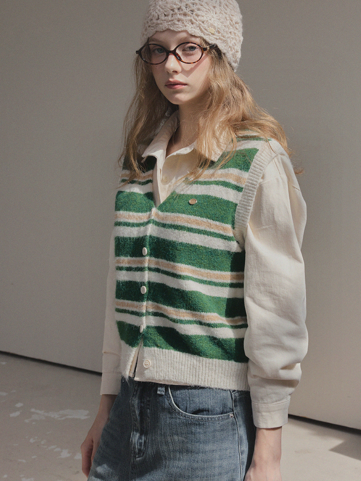 Enz Stripe Color-Block Knit Vest