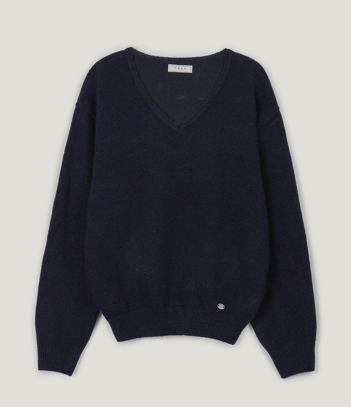 Twill Basic V-Neck Long Sleeve Knit