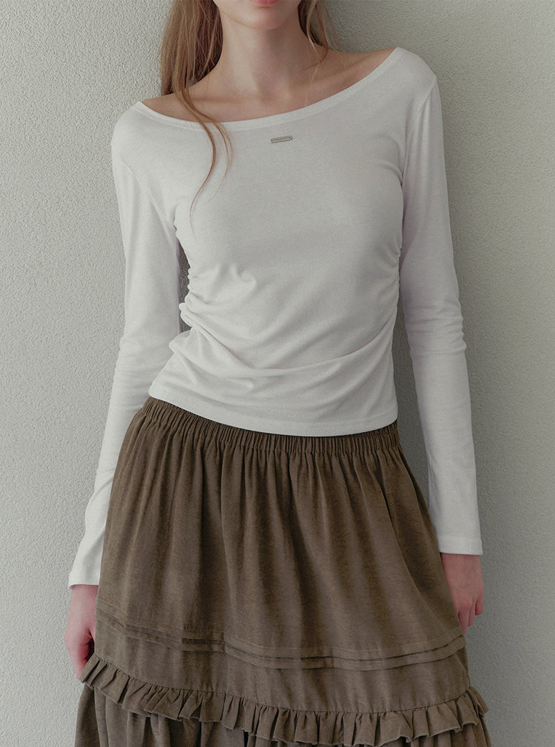 Theon shirring boat neck long sleeve T-shirt | View 5