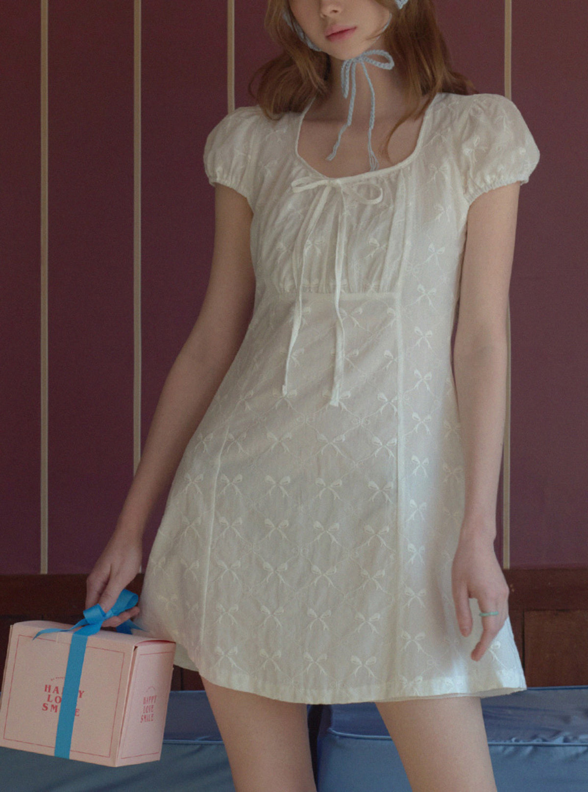 Juni Ribbon Embroidered Square-Neck Dress