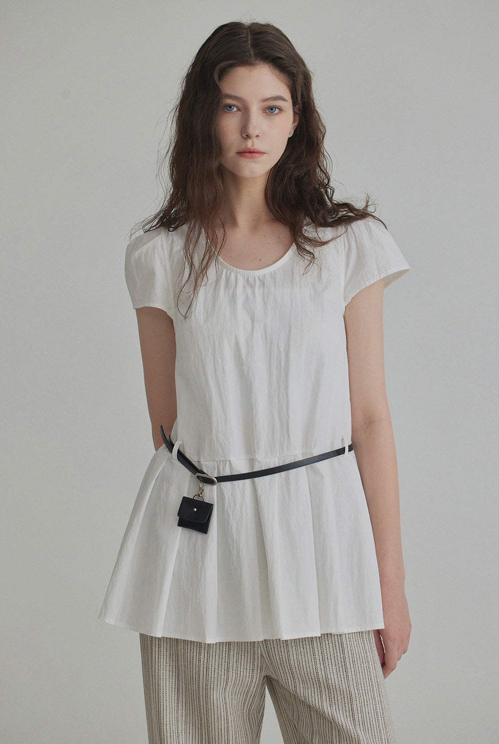 Montise Cap Sleeve Pleated Blouse(Belt Set)
