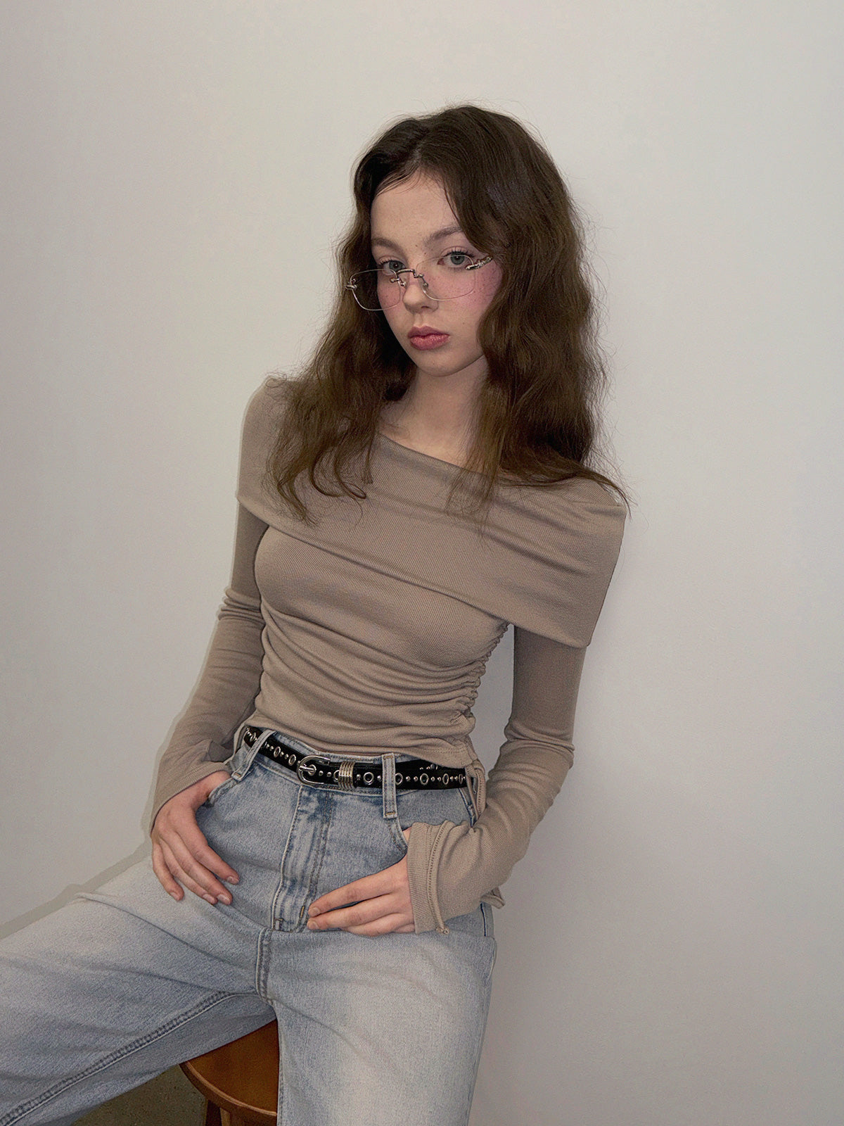 Dwin 2-Way Drape Strap Long Sleeve Tee
