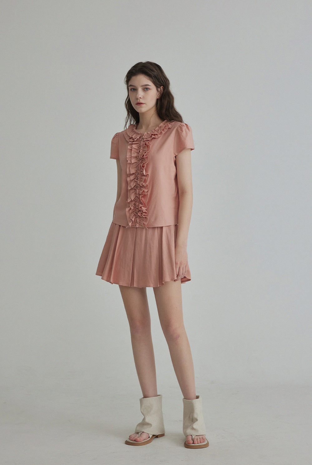 Riten Frill Linen Blouse Mini Skirt