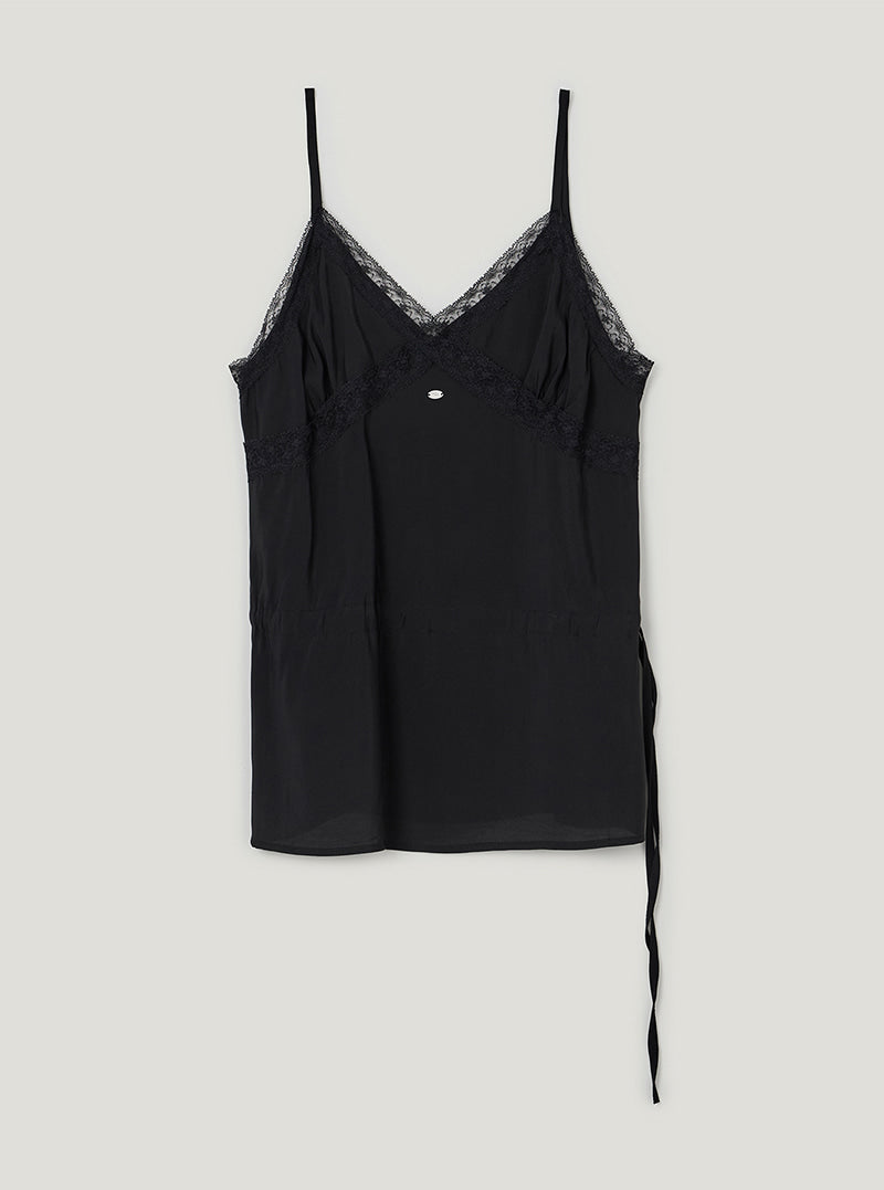 TWEE Benmu lace satin sleeveless blouse | Black product-only view