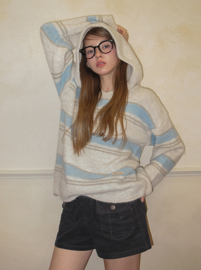 TWEE Cherit stripe oversized hood long sleeve knit | Product styling view 4