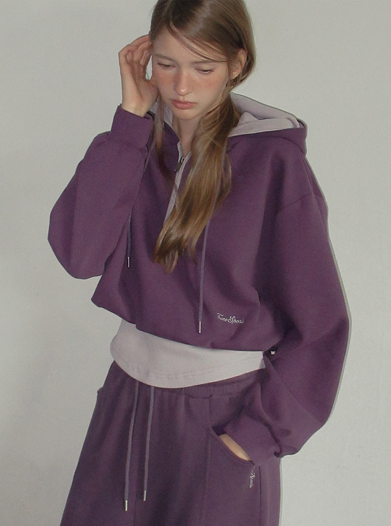 TWEE Medi layered half hood zip-up T-shirt | Product styling view 6