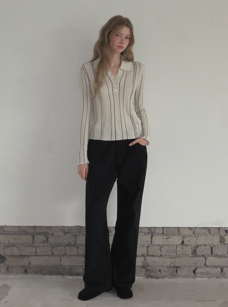 TWEE Polin collar vertical ribbed long sleeve knit | Product styling view 10