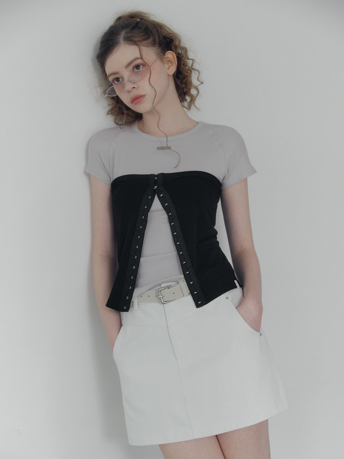 Jeden rivet panel cotton mini skirt (belt set)