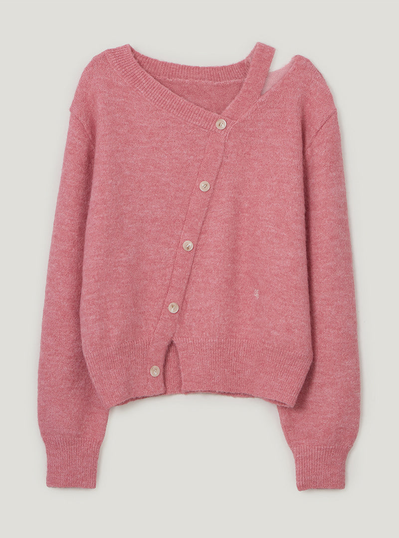 TWEE Newel diagonal button long sleeve knit | Pink product-only view