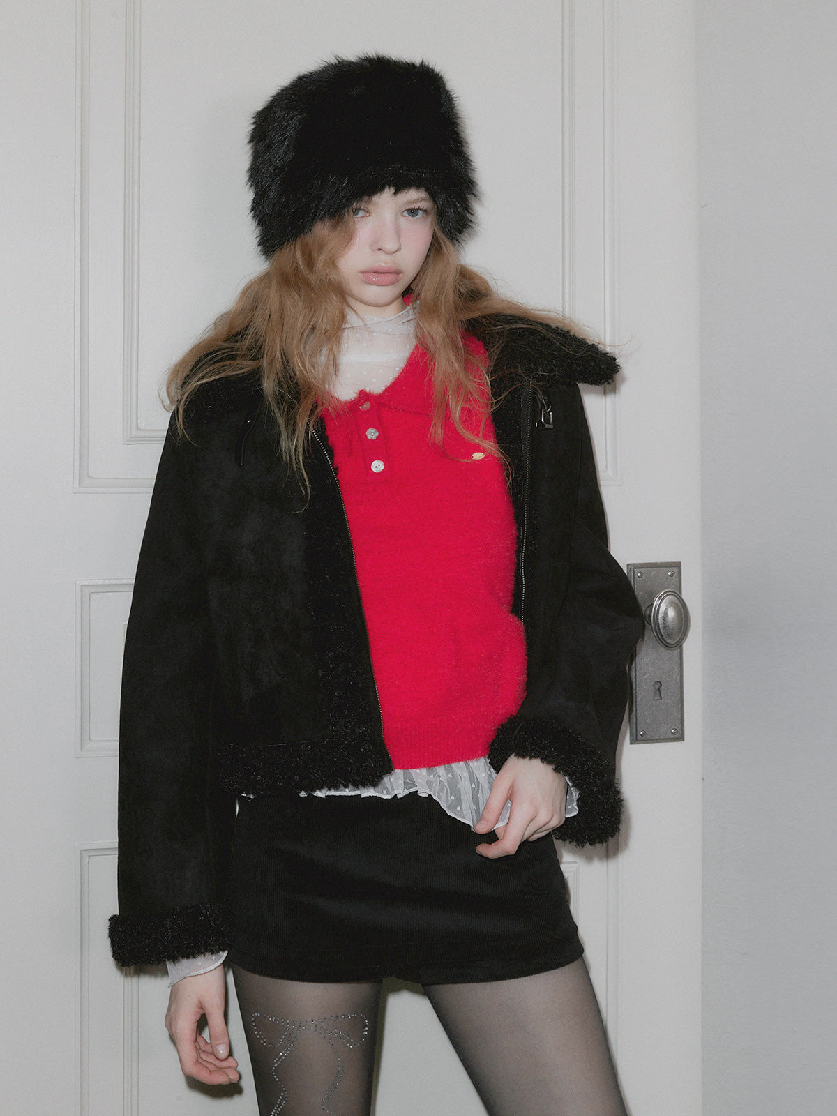 Bear Collar Short Shearling Jumper