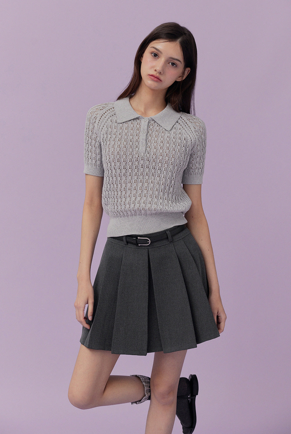 Risael Punching Collar Short-Sleeve Knit