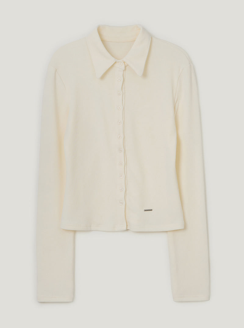 TWEE Toel basic collar long sleeve T-shirt | Ivory product-only view