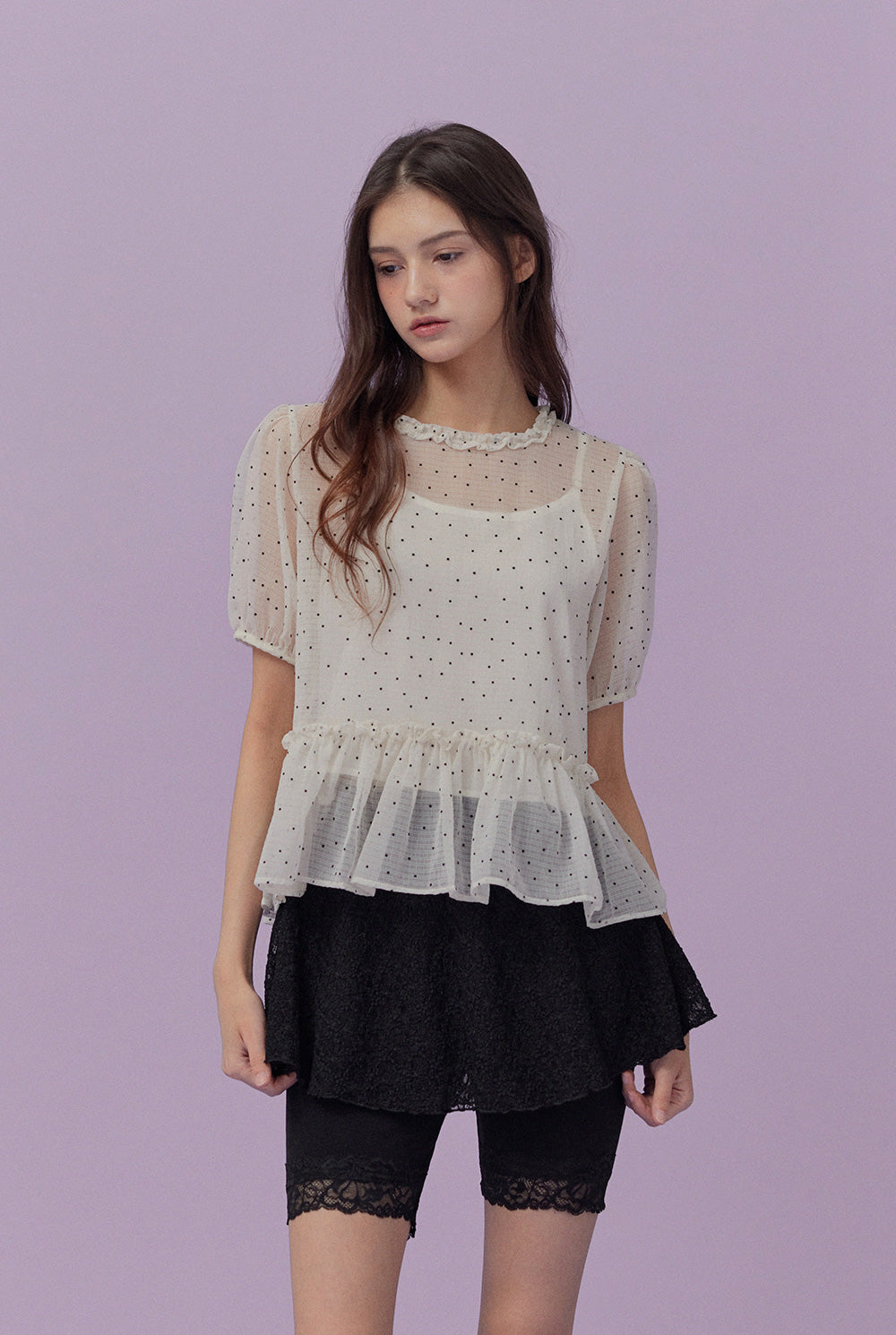 Belle Dot Sheer Flare Sleeve Blouse