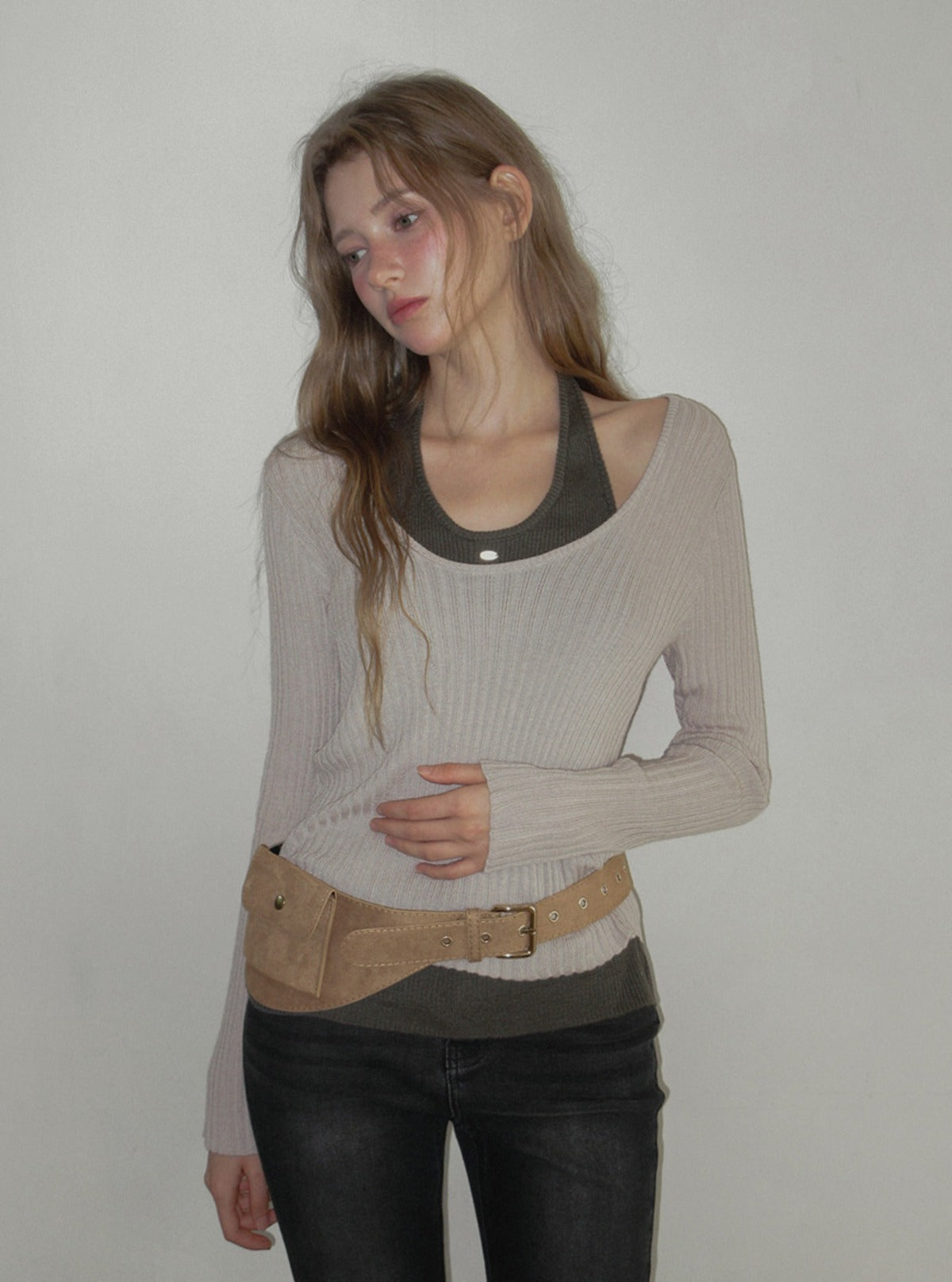 TWEE Besit halter layered long sleeve knit | Main product image
