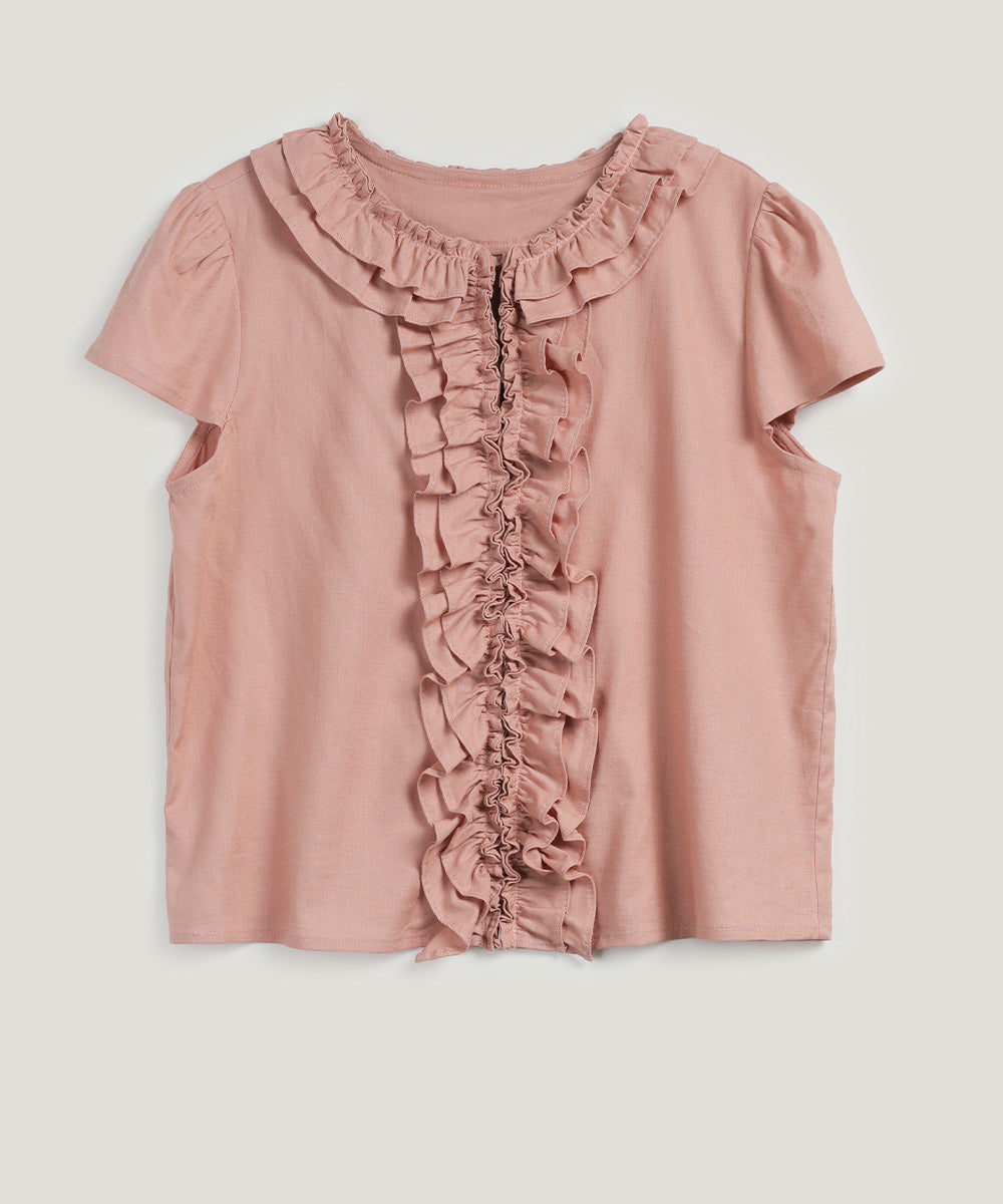 Riten Frill Linen Blouse Mini Skirt