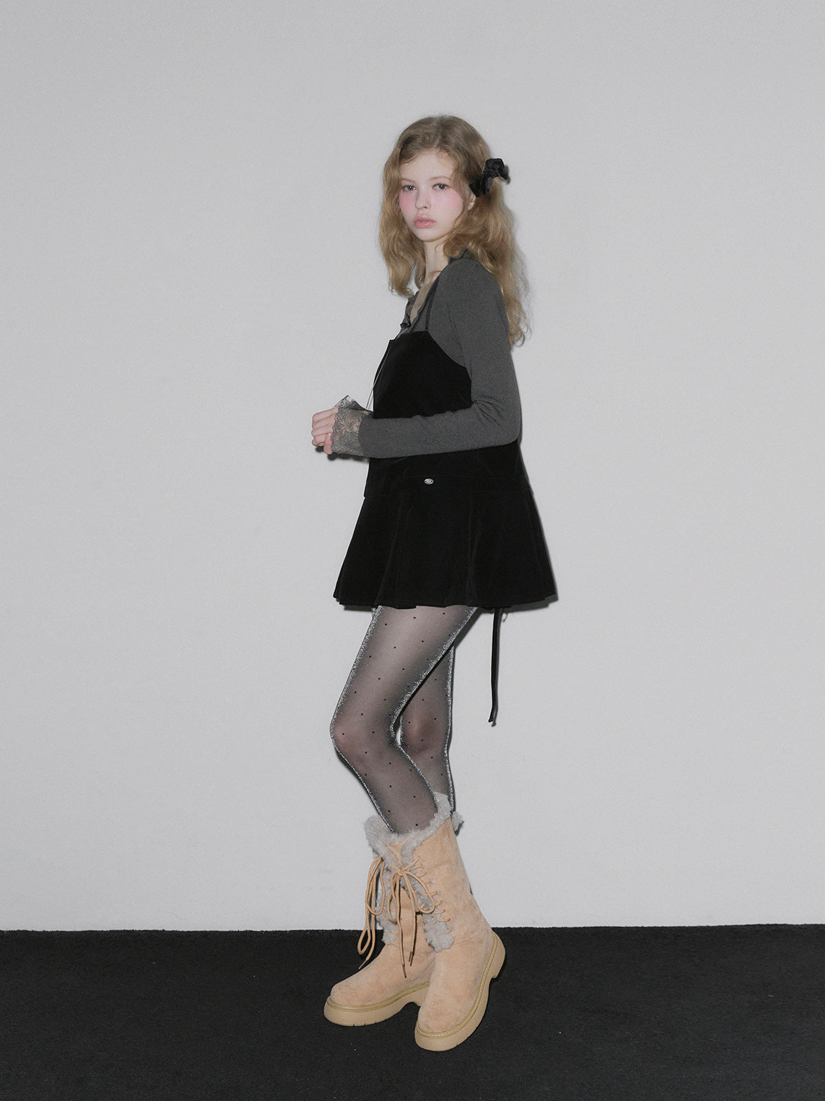 Pudin Velour Layered Mini Dress