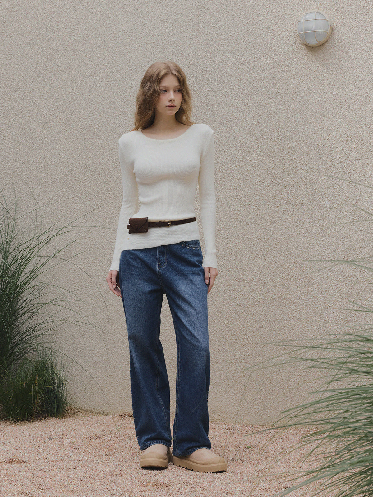 【TWEE】Pantalon en jean large à jambes larges Prezel Stud
