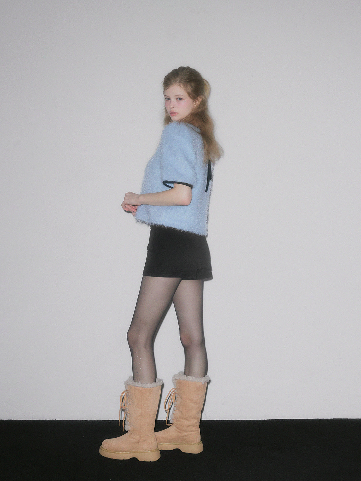 Moco boucle puff short-sleeve blouse