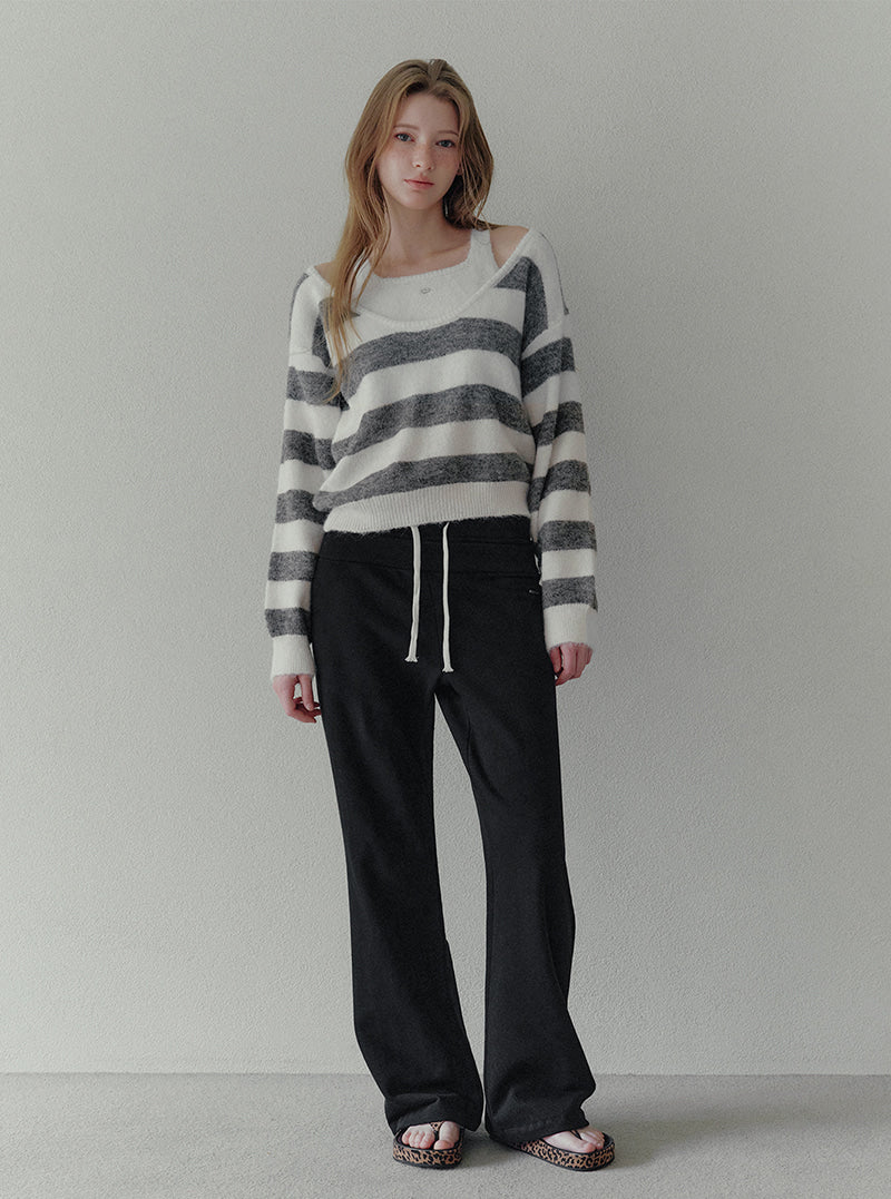 Adin layered double band wide long pants | View 3