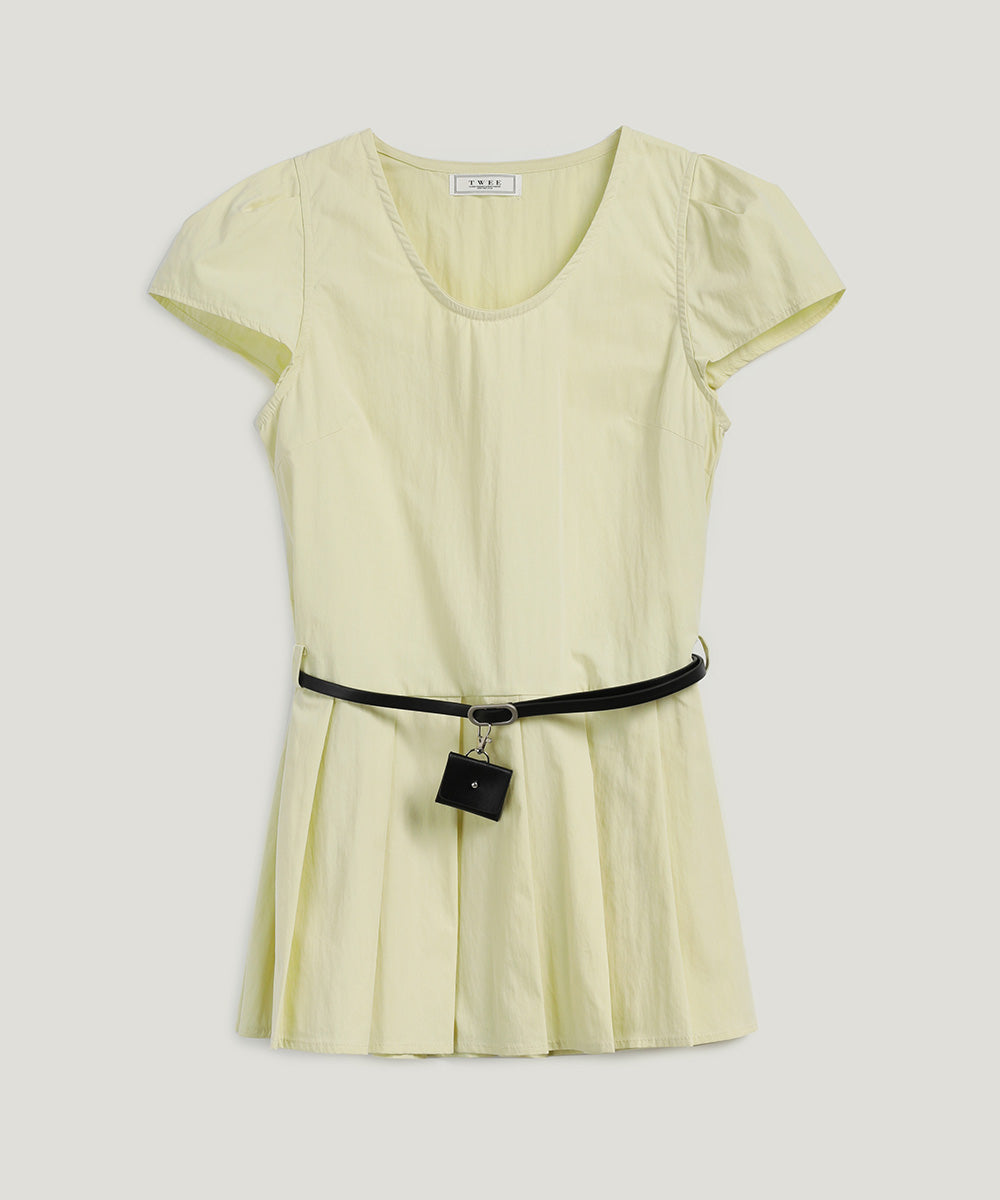 Montise Cap Sleeve Pleated Blouse(Belt Set)