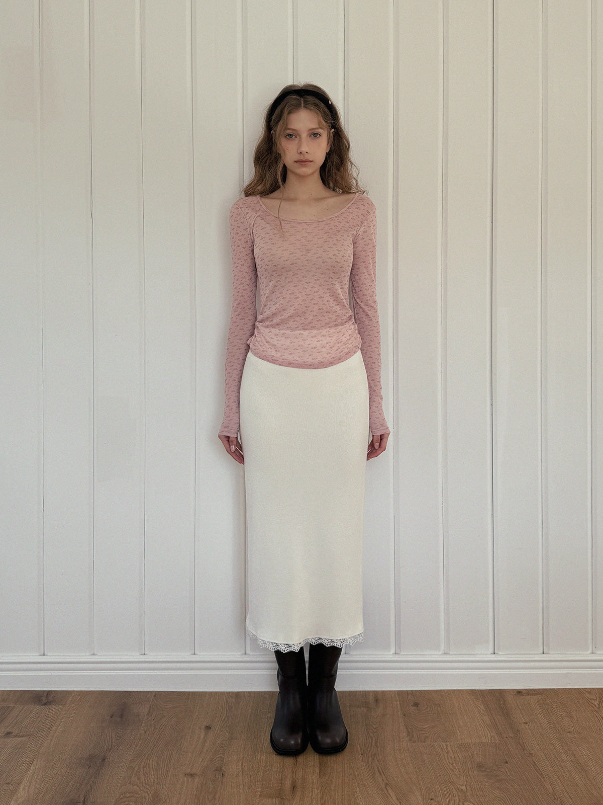 Odin Lace Banding Knit Long Skirt