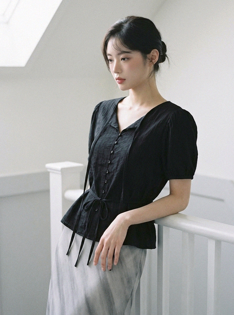 Noa ribbon puff blouse | View 6