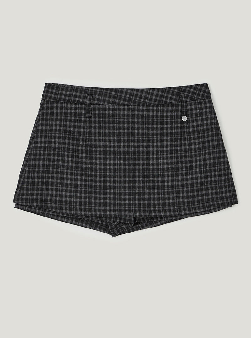 TWEE Baset check mini skirt shorts | Black product-only view