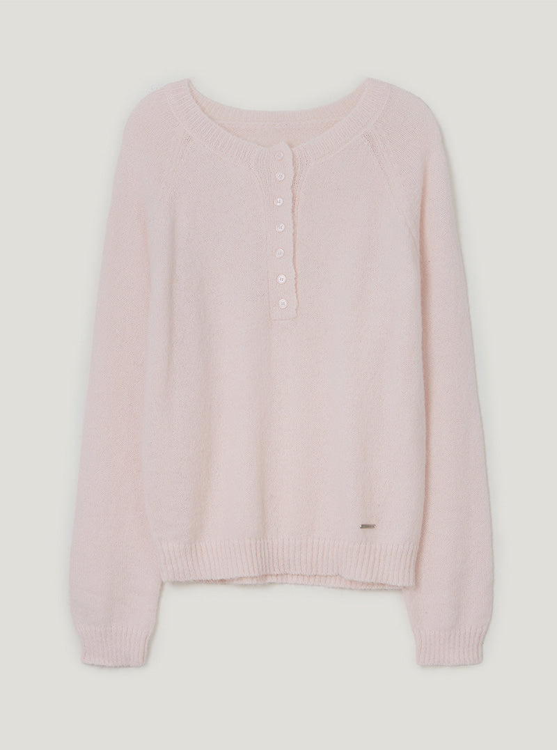 TWEE Pomki button brushed long sleeve knit | Pink product-only view