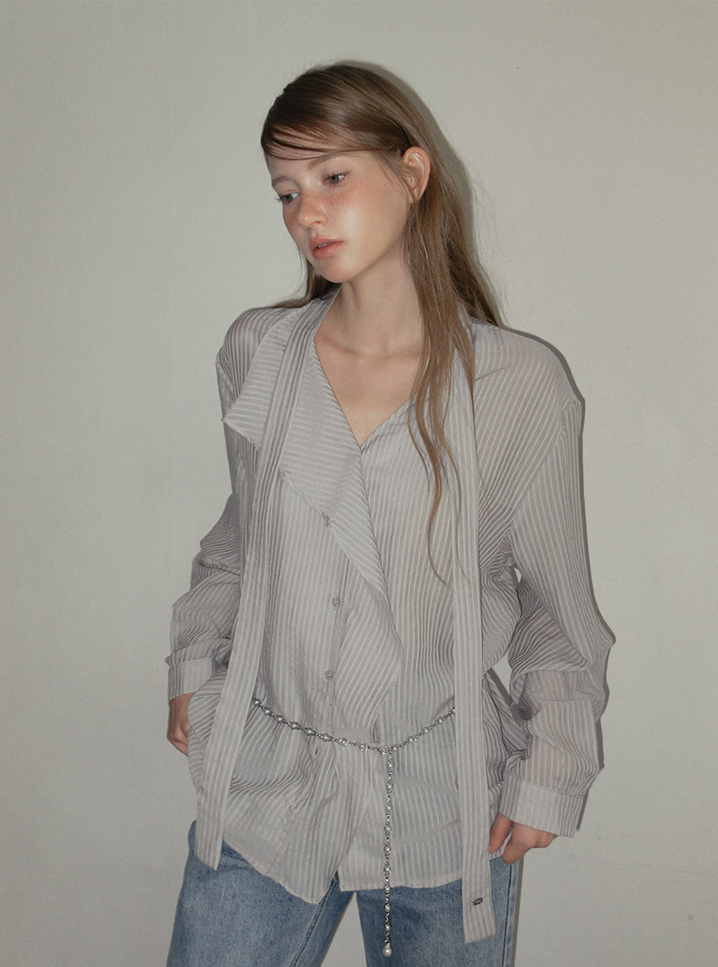 TWEE Kesi frill stripe strap long sleeve blouse | Product styling view 6