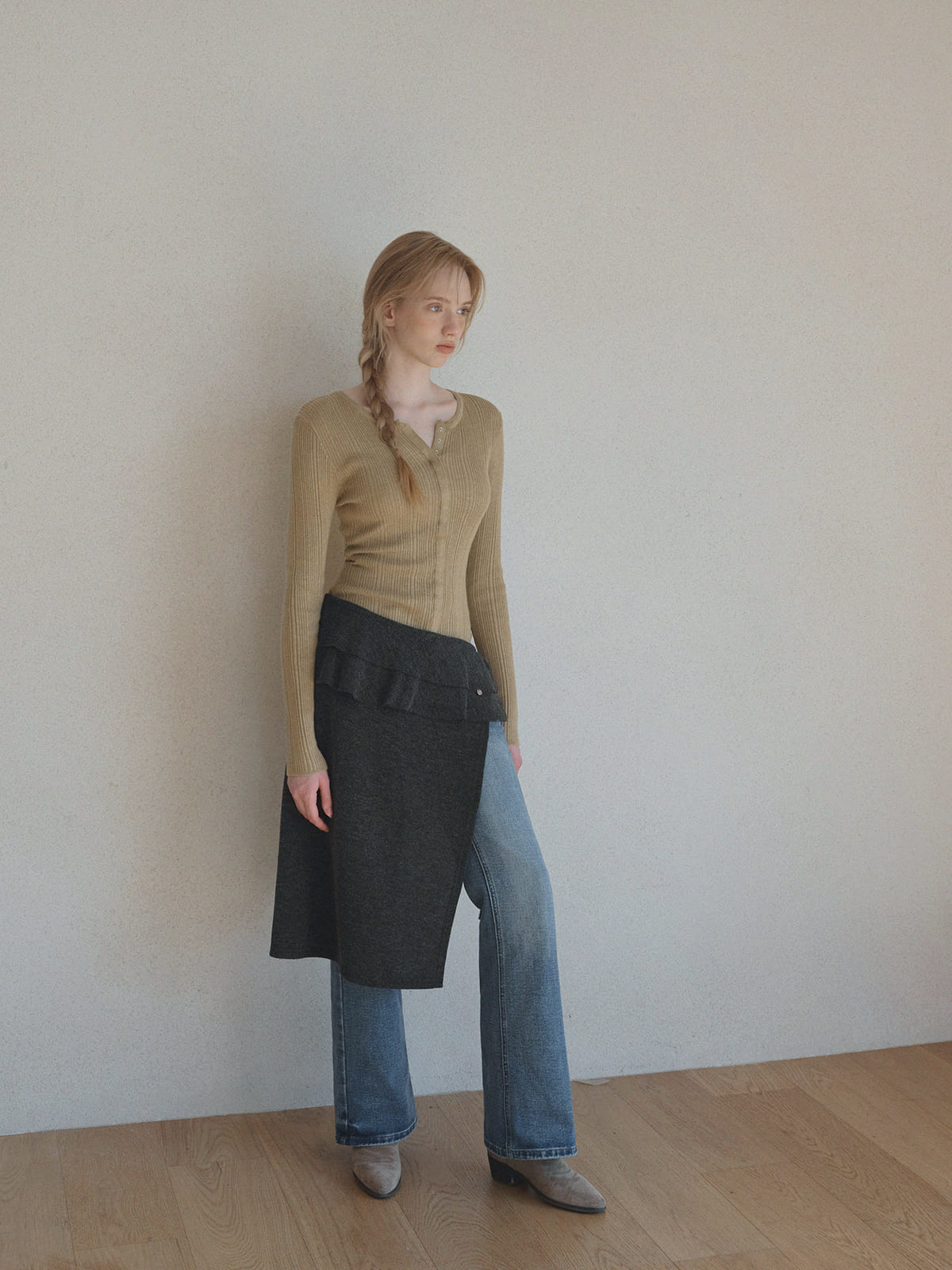 Lingtwo Hidden Button Slim Knit