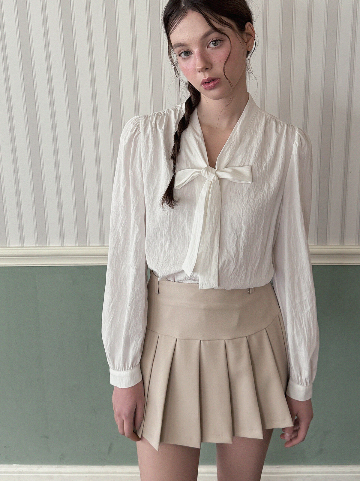 Nerd Tie Long Sleeve Blouse