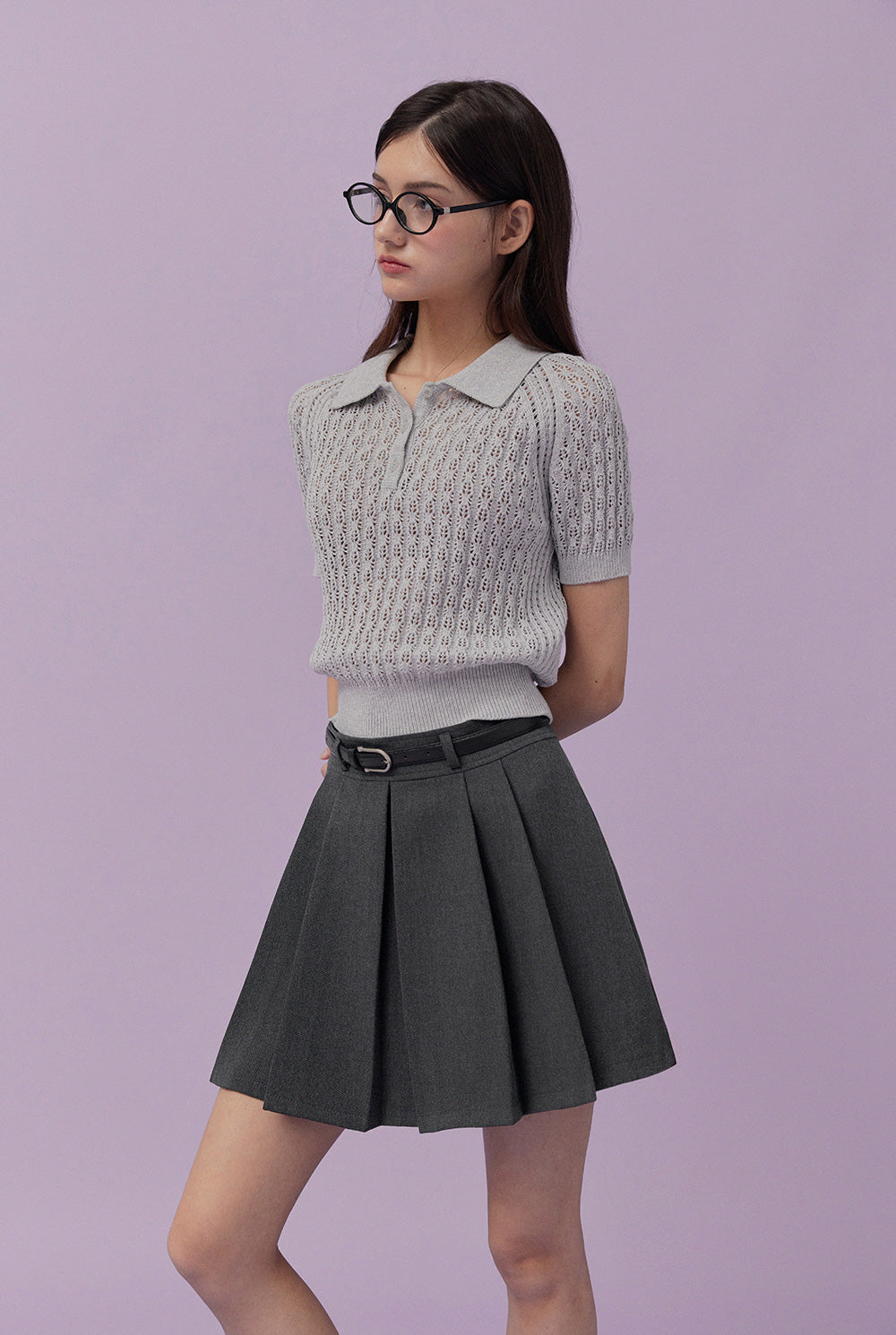 Risael Punching Collar Short-Sleeve Knit