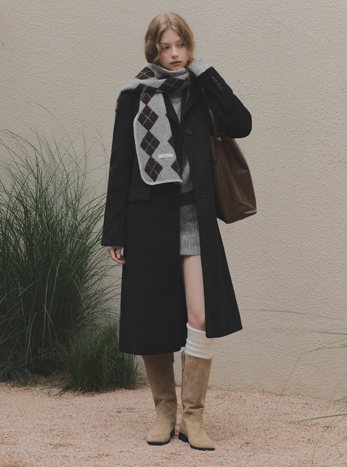 Wellon Argyle Knit Scarf