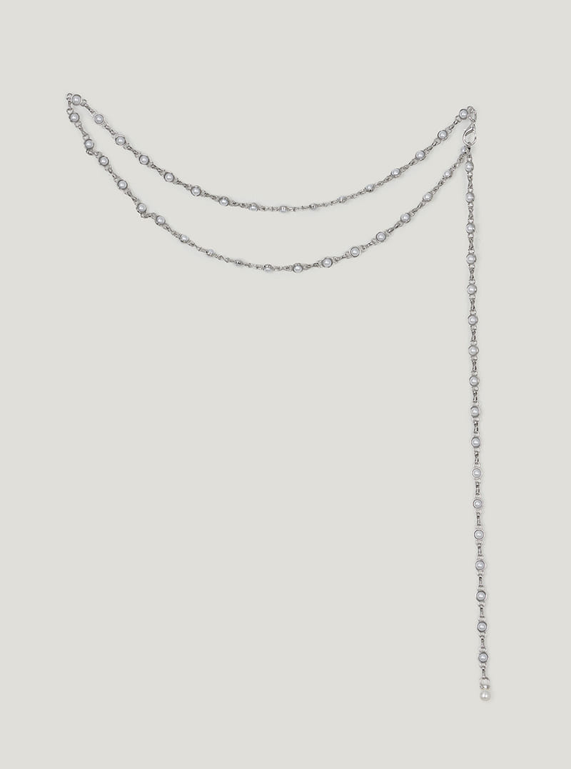 TWEE Rose pearl ring chain belt | Silver product-only view