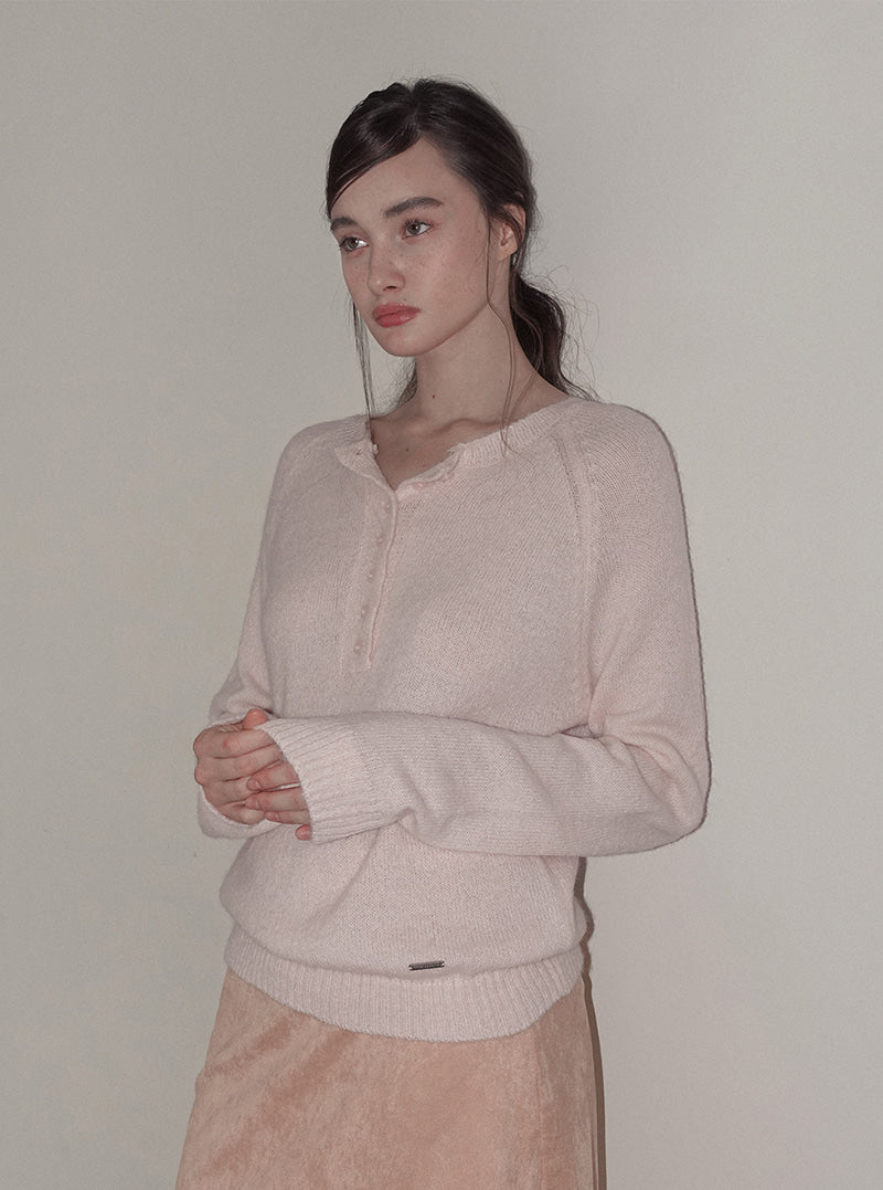 TWEE Pomki button brushed long sleeve knit | Product styling view 3