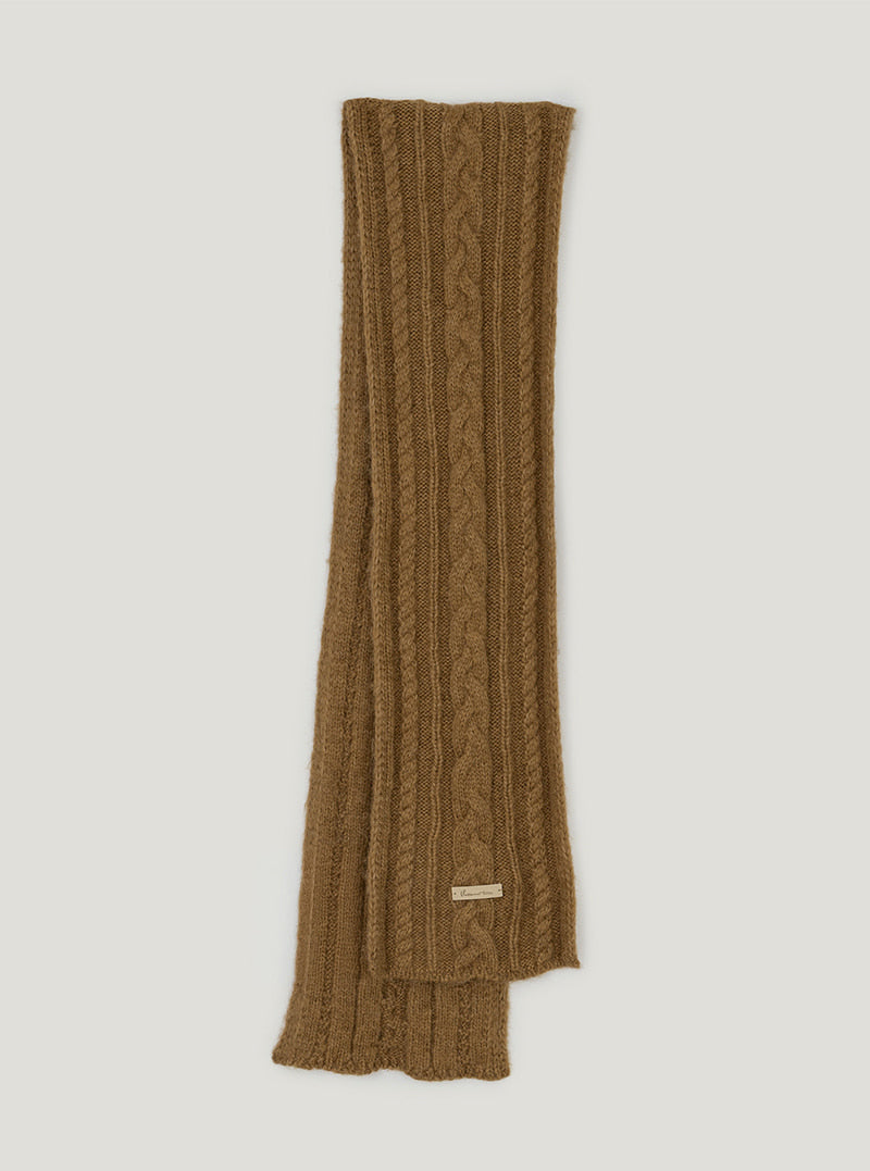 Dehen basic color ribbed knit muffler | Beige cutout