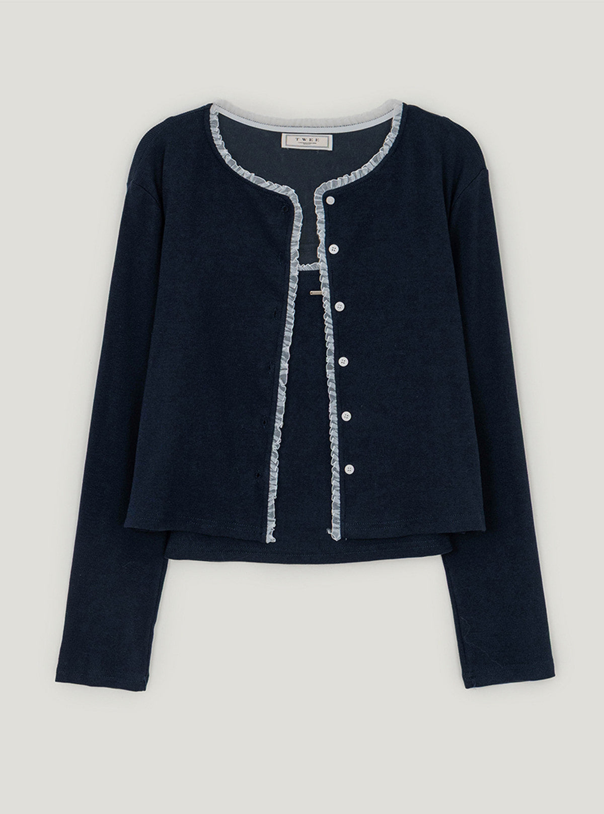 Itin lace layered sleeveless cardigan set | Navy cutout
