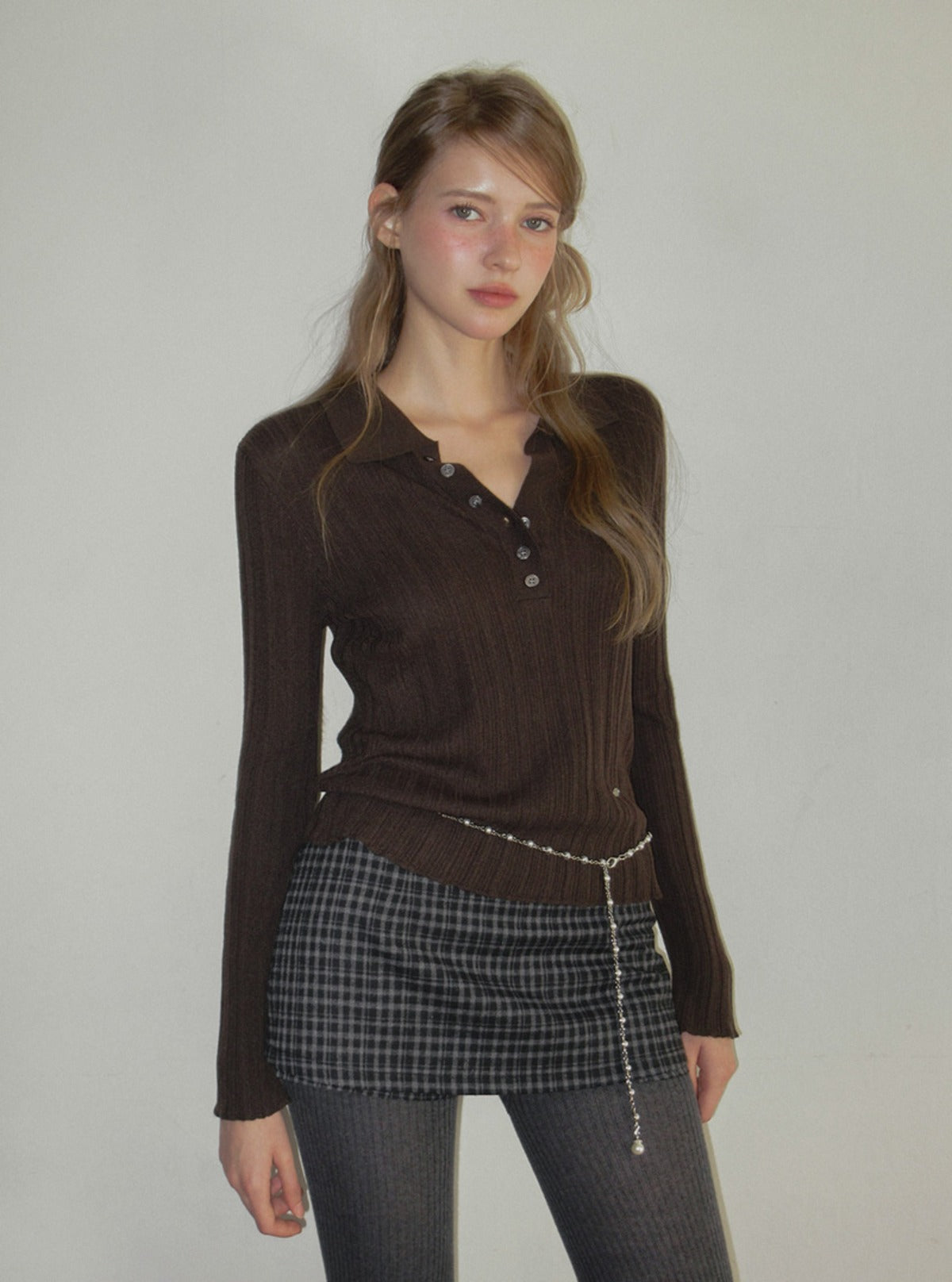 TWEE Polin collar vertical ribbed long sleeve knit | Main product image
