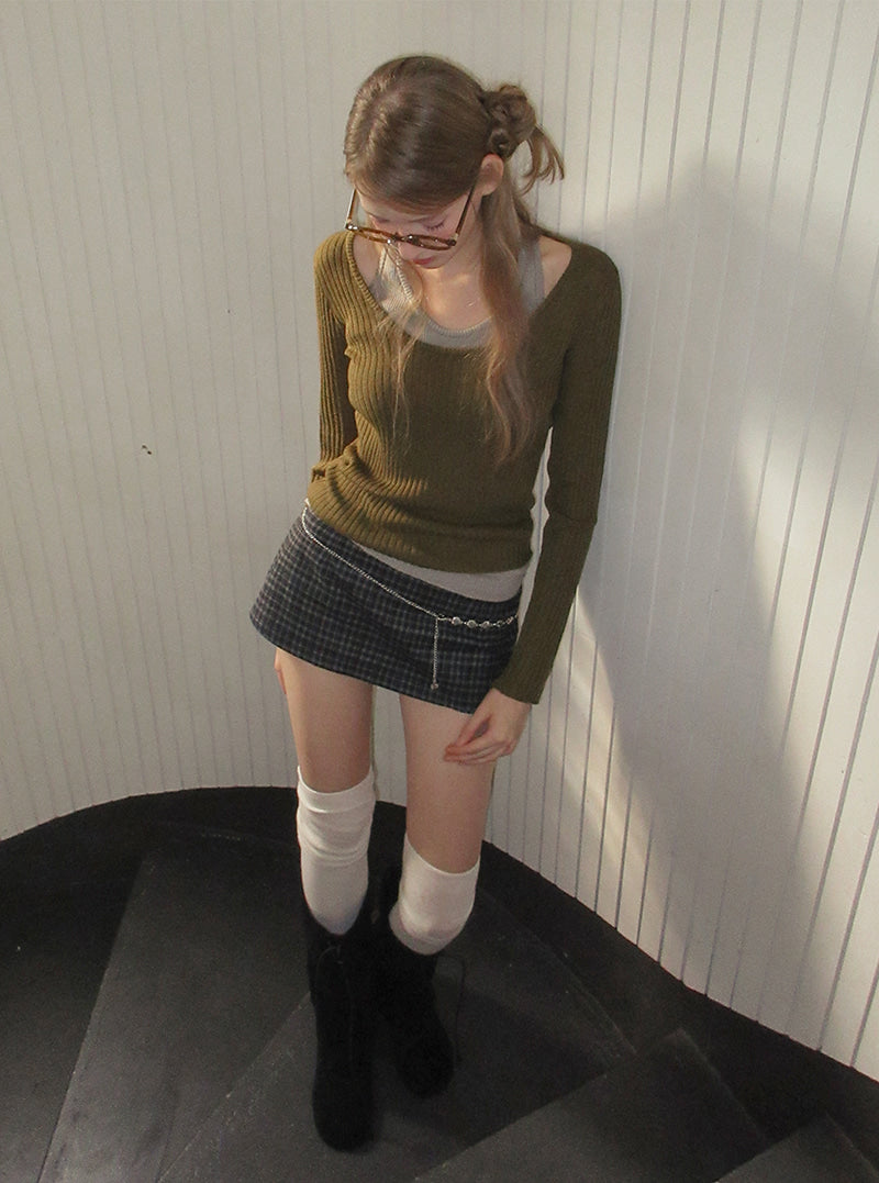 TWEE Baset check mini skirt shorts | Product styling view 14