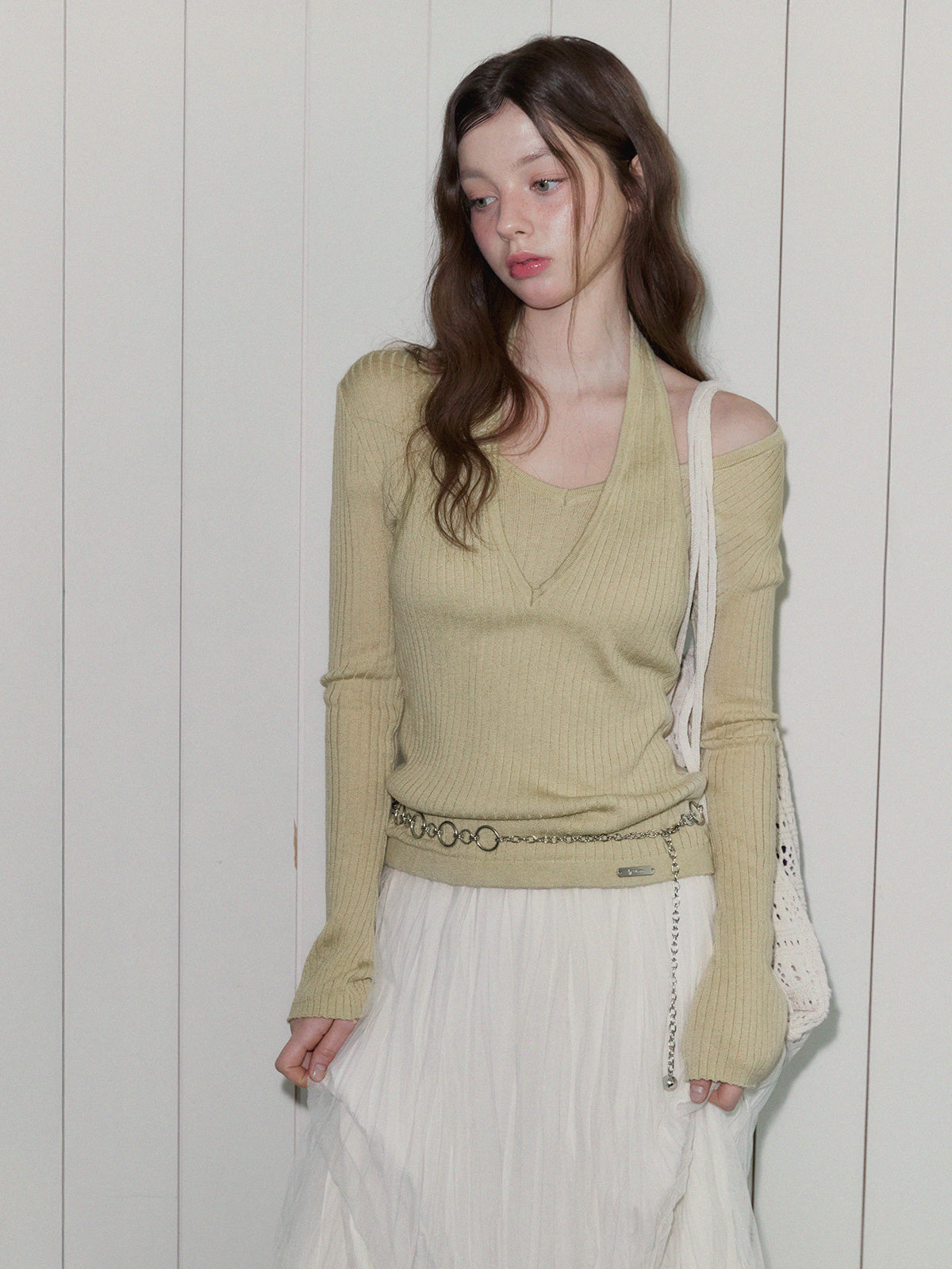 TSNUT Halter-Neck Layered Knit Top
