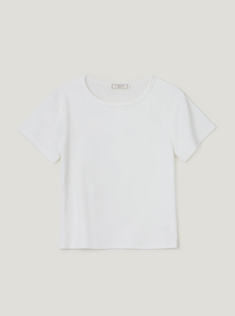 TWEE Orin vintage round neck short sleeve T-shirt | White product-only view