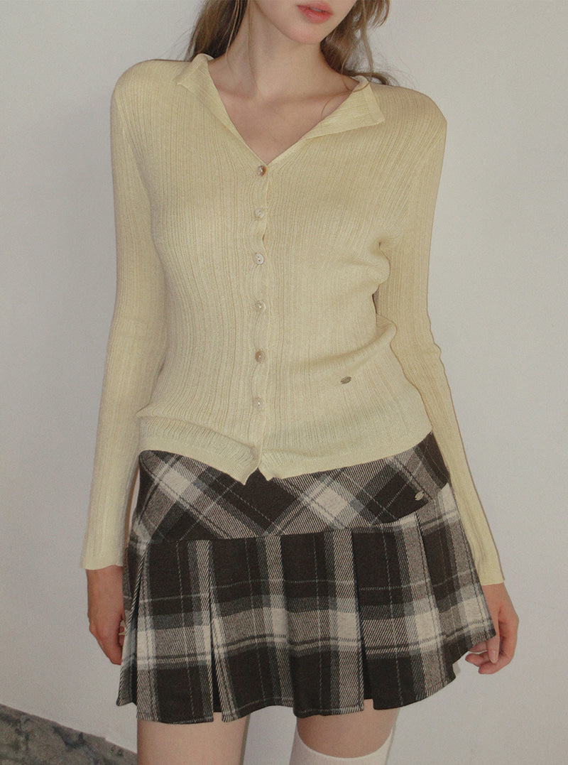 TWEE Rie basic ribbed knit long sleeve cardigan | Product styling view 9